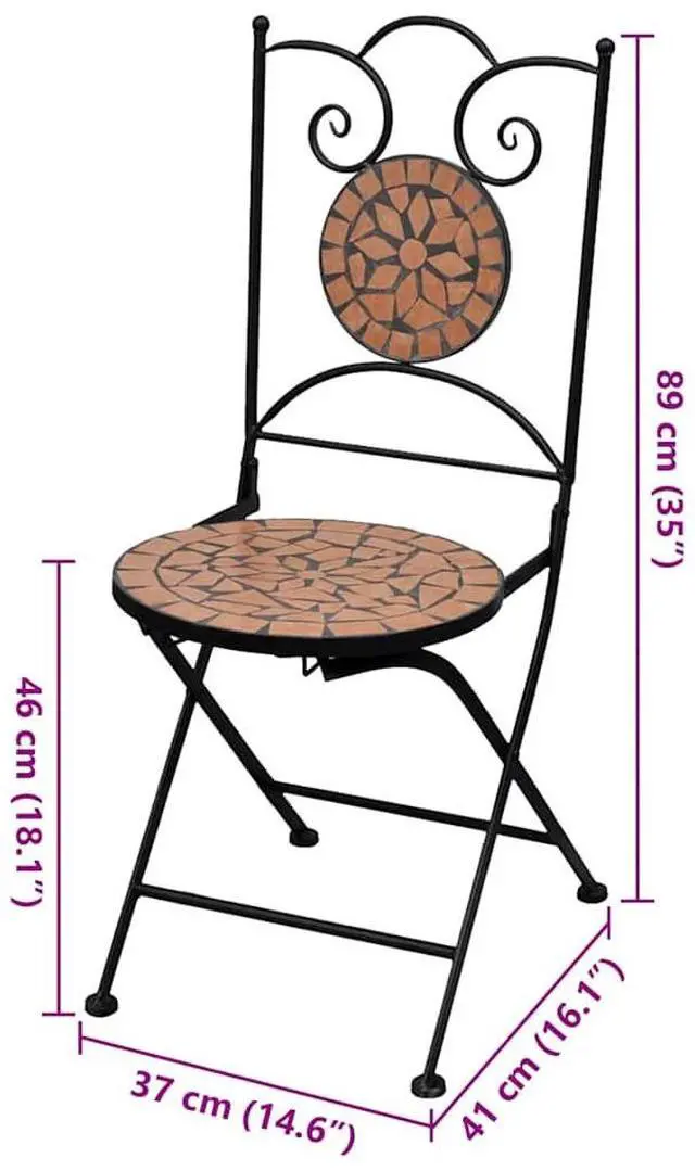 Alt view image 7 of 7 - vidaXL Folding Bistro Chairs 2 Pcs Folding Outdoor Chair Ceramic Terracotta