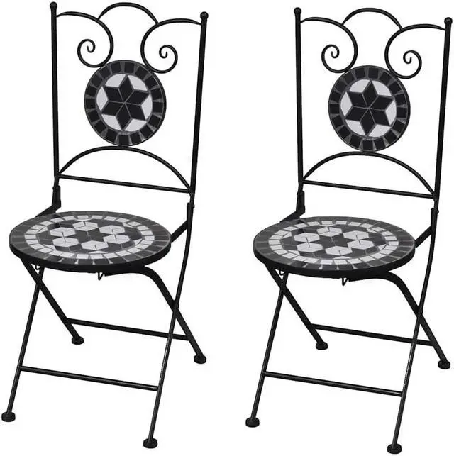 Main image of vidaXL Folding Bistro Chairs 2 pcs Outdoor Patio Chair Ceramic Black and White