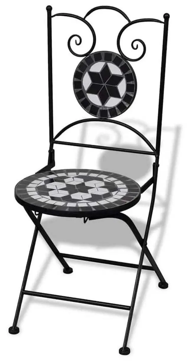 Alt view image 2 of 7 - vidaXL Folding Bistro Chairs 2 pcs Outdoor Patio Chair Ceramic Black and White