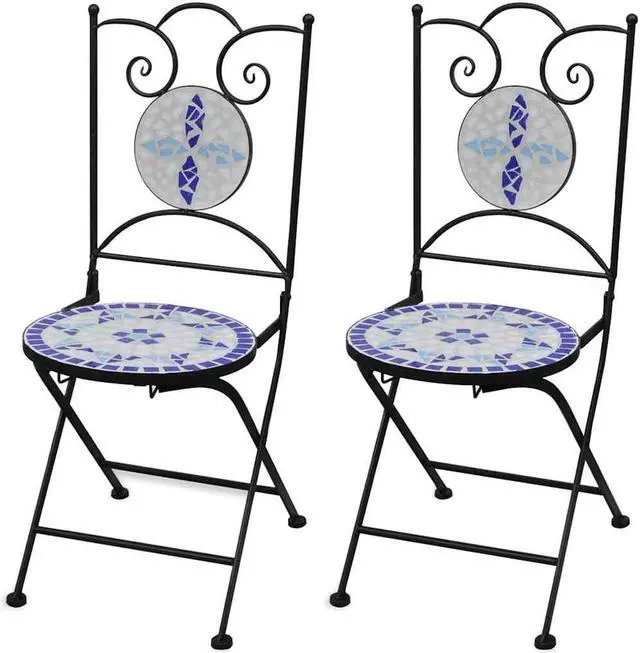 Main image of vidaXL Folding Bistro Chairs 2 pcs Outdoor Patio Chair Ceramic Blue and White