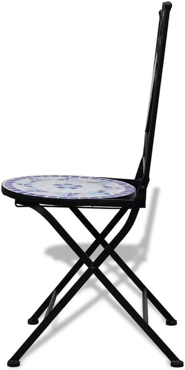 Alt view image 3 of 7 - vidaXL Folding Bistro Chairs 2 pcs Outdoor Patio Chair Ceramic Blue and White