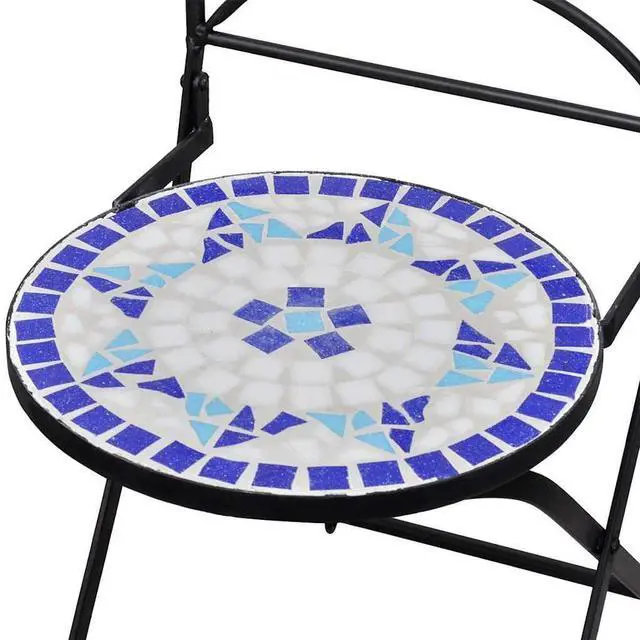 Alt view image 5 of 7 - vidaXL Folding Bistro Chairs 2 pcs Outdoor Patio Chair Ceramic Blue and White