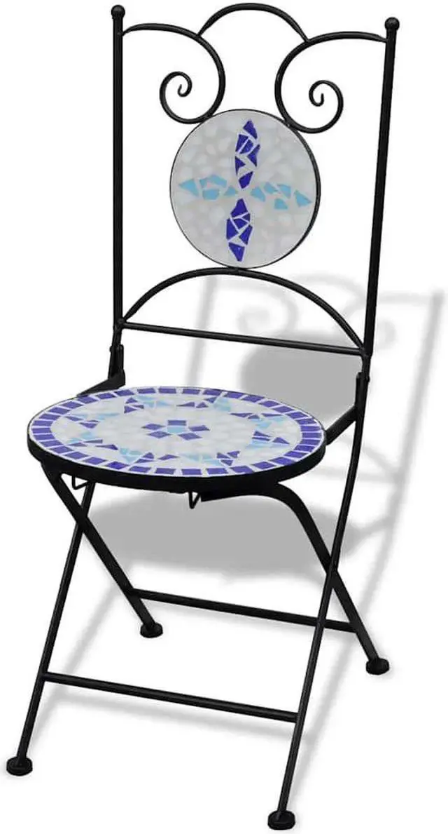 Alt view image 2 of 7 - vidaXL Folding Bistro Chairs 2 pcs Outdoor Patio Chair Ceramic Blue and White