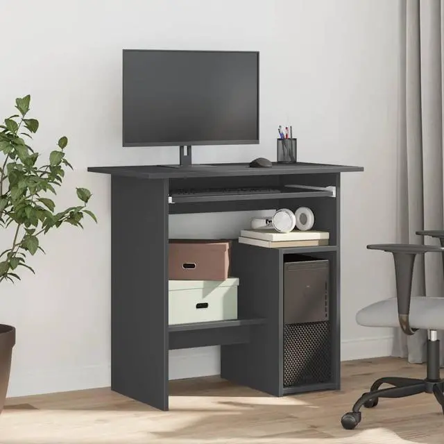 Alt view image 3 of 7 - vidaXL Desk Computer Desk Home Office Desk with Storage Gray Engineered Wood