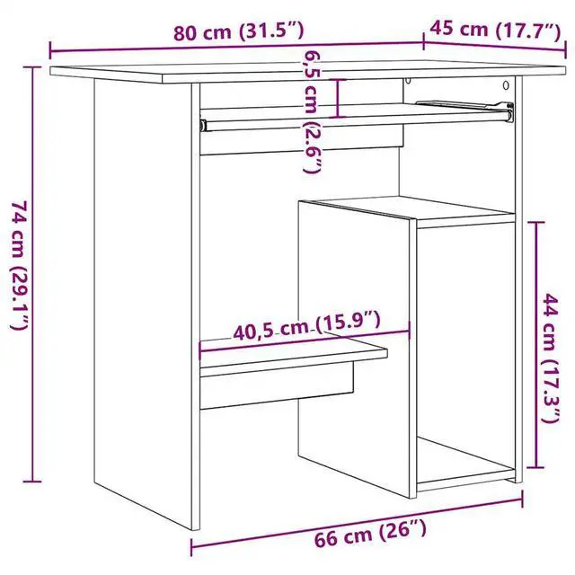 Alt view image 4 of 7 - vidaXL Desk Computer Desk Home Office Desk with Storage Gray Engineered Wood