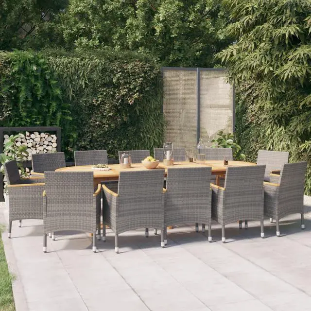 Main image of vidaXL Patio Dining Set 13 Piece with Cushions Gray Garden Outdoor Furniture