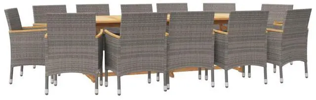 Alt view image 3 of 7 - vidaXL Patio Dining Set 13 Piece with Cushions Gray Garden Outdoor Furniture