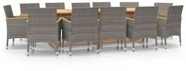 Alt view image 2 of 7 - vidaXL Patio Dining Set 13 Piece with Cushions Gray Garden Outdoor Furniture