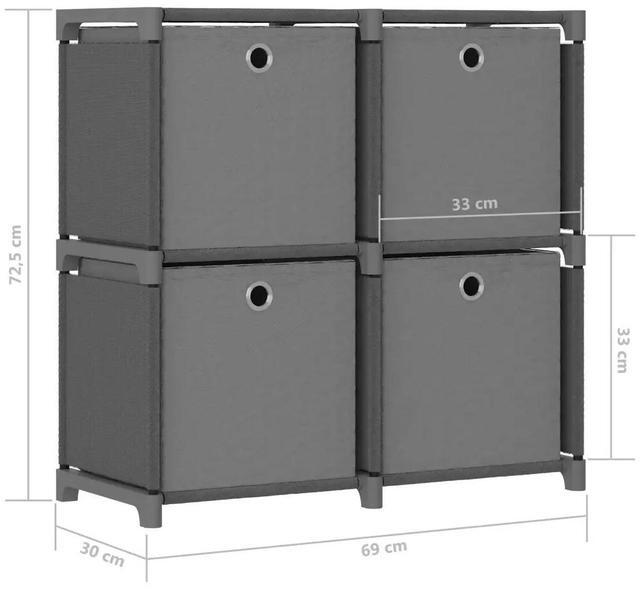 Alt view image 4 of 7 - vidaXL Display Shelf with Boxes Free Standing 4-Cube Storage Shelf Gray Fabric