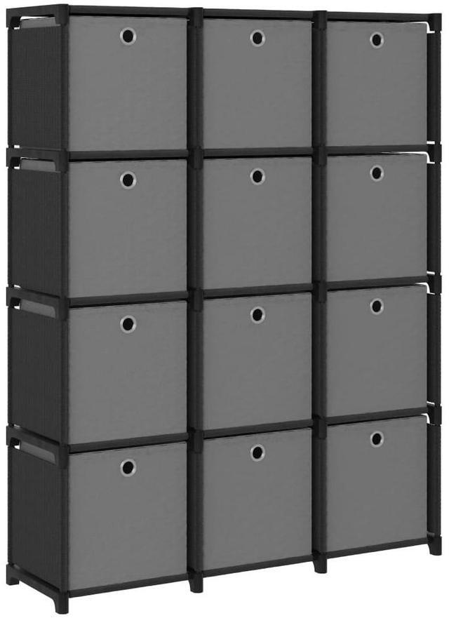 Main image of vidaXL Display Shelf with Boxes Free Standing 12-Cube Storage Shelf Black Fabric
