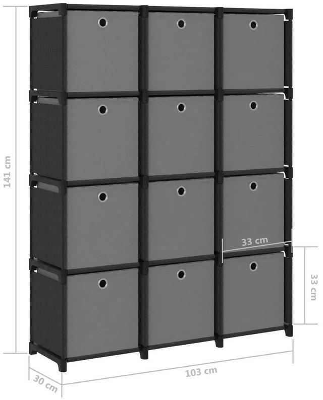 Alt view image 4 of 7 - vidaXL Display Shelf with Boxes Free Standing 12-Cube Storage Shelf Black Fabric