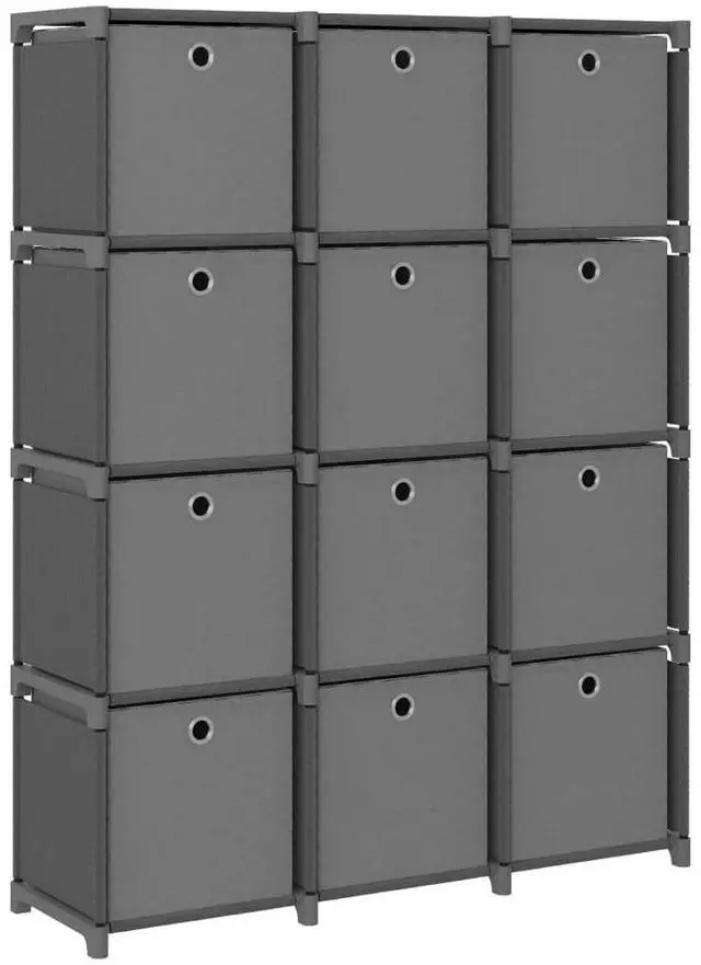 Main image of vidaXL Display Shelf with Boxes Free Standing 12-Cube Storage Shelf Gray Fabric