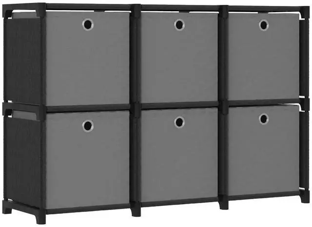 Main image of vidaXL Display Shelf with Boxes Free Standing 6-Cube Storage Shelf Black Fabric