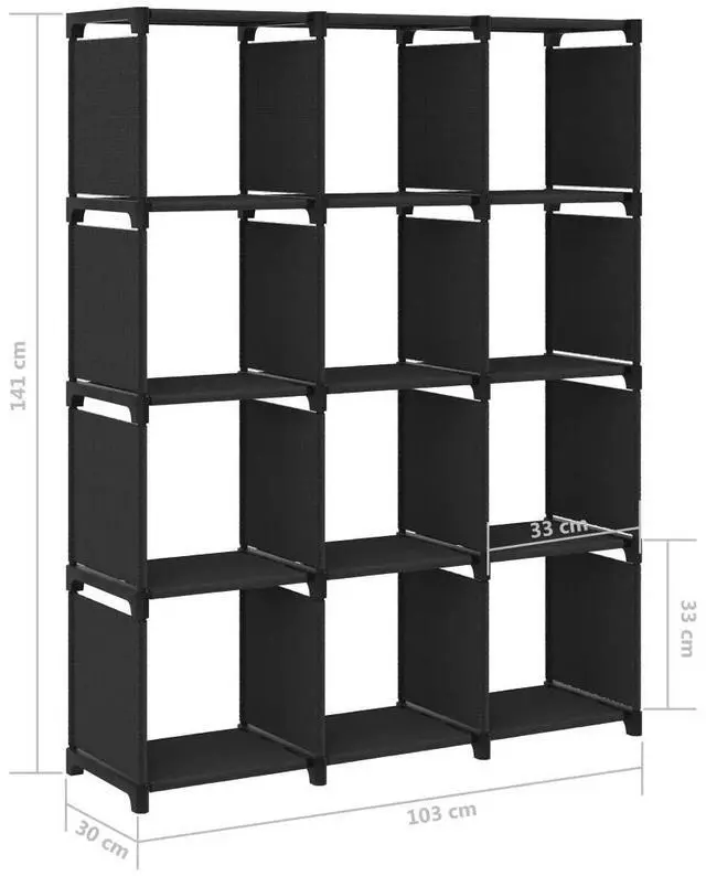 Alt view image 4 of 7 - vidaXL Display Shelf Free Standing 12-Cube Storage Shelf Cube Black Fabric