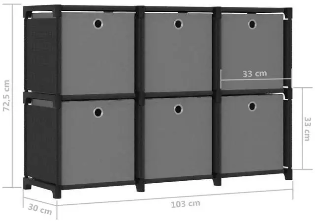 Alt view image 4 of 7 - vidaXL Display Shelf with Boxes Free Standing 6-Cube Storage Shelf Black Fabric