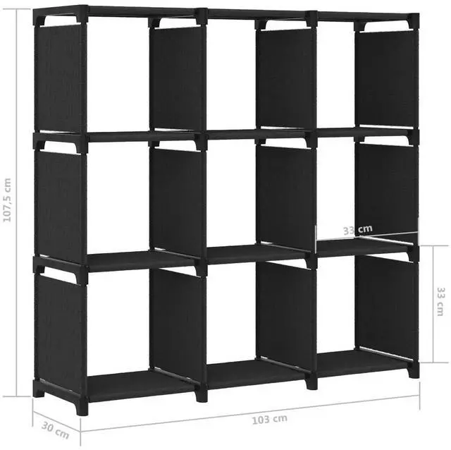 Alt view image 4 of 7 - vidaXL Display Shelf Free Standing 9-Cube Storage Shelf Cube Black Fabric