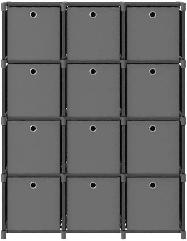 Alt view image 2 of 7 - vidaXL Display Shelf with Boxes Free Standing 12-Cube Storage Shelf Gray Fabric