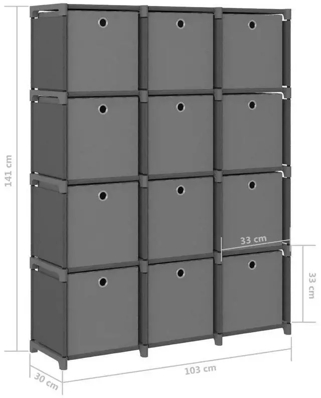 Alt view image 4 of 7 - vidaXL Display Shelf with Boxes Free Standing 12-Cube Storage Shelf Gray Fabric