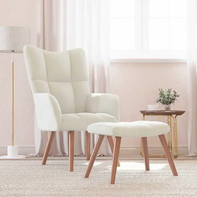 Main image of vidaXL Relaxing Chair with a Stool Living Room Furniture Cream White Velvet