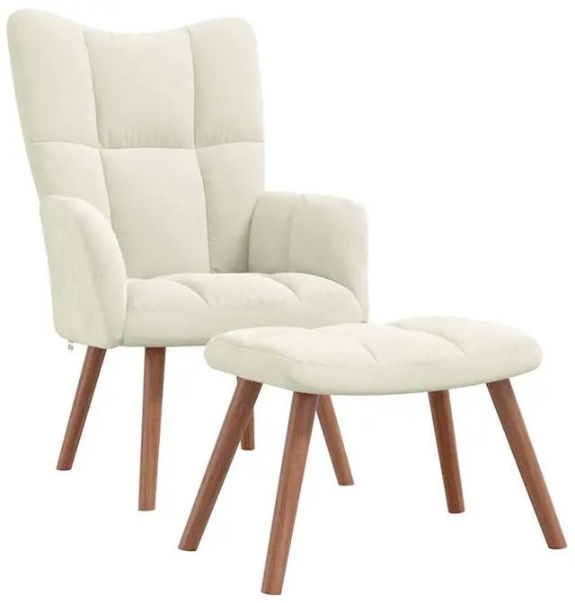 Alt view image 2 of 7 - vidaXL Relaxing Chair with a Stool Living Room Furniture Cream White Velvet