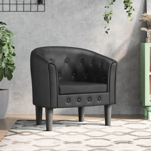 Main image of vidaXL Tub Chair Accent Barrel Armchair for Living Room Black Faux Leather