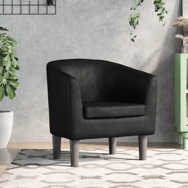 Main image of vidaXL Tub Chair Accent Barrel Armchair for Living Room Black Faux Leather