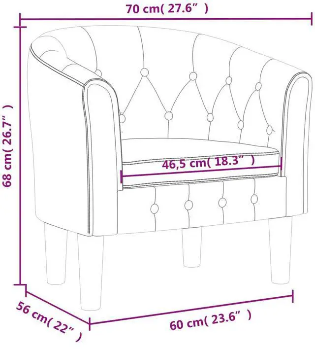 Alt view image 4 of 7 - vidaXL Tub Chair Accent Barrel Armchair for Living Room Black Faux Leather