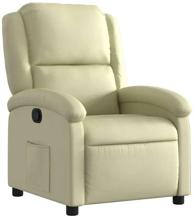 Alt view image 2 of 7 - vidaXL Manual Recliner Chair for Living Room, Adjustable Recliner with Padded Seat & Backrest, Home Theater Seating with Side Pocket, Cream Real Leather