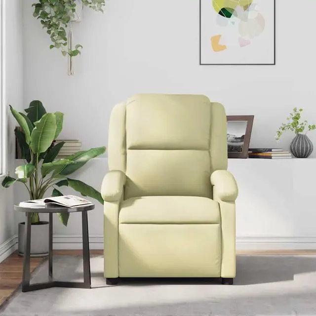 Alt view image 3 of 7 - vidaXL Manual Recliner Chair for Living Room, Adjustable Recliner with Padded Seat & Backrest, Home Theater Seating with Side Pocket, Cream Real Leather