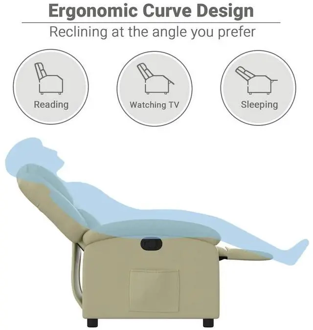 Alt view image 5 of 7 - vidaXL Manual Recliner Chair for Living Room, Adjustable Recliner with Padded Seat & Backrest, Home Theater Seating with Side Pocket, Cream Real Leather