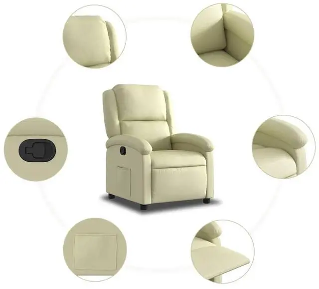 Alt view image 6 of 7 - vidaXL Manual Recliner Chair for Living Room, Adjustable Recliner with Padded Seat & Backrest, Home Theater Seating with Side Pocket, Cream Real Leather