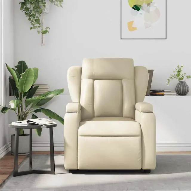 Alt view image 3 of 7 - vidaXL Cream Leather Recliner Chair with 6-Point Vibration Massage, Adjustable Backrest & Footrest, Cup Holders, Side Pocket, Padded Seat, Perfect for Living Room or Home Theater Seating