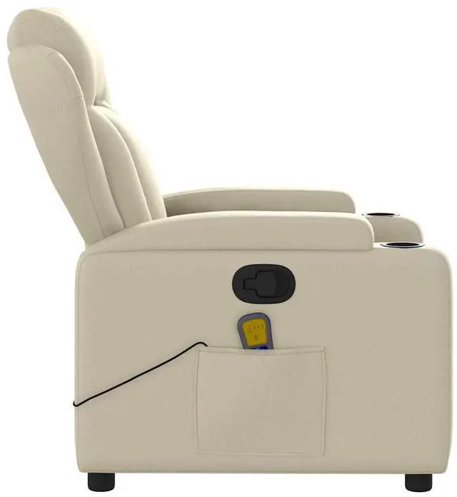 Alt view image 6 of 7 - vidaXL Cream Leather Recliner Chair with 6-Point Vibration Massage, Adjustable Backrest & Footrest, Cup Holders, Side Pocket, Padded Seat, Perfect for Living Room or Home Theater Seating