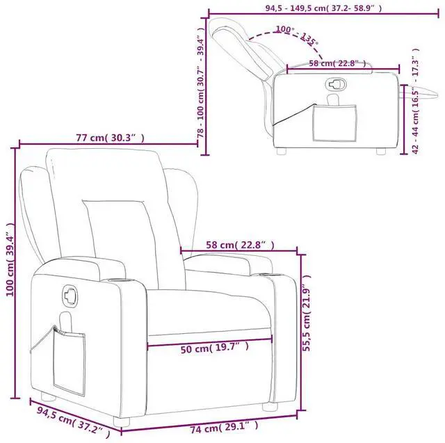 Alt view image 4 of 7 - vidaXL Cream Leather Recliner Chair with 6-Point Vibration Massage, Adjustable Backrest & Footrest, Cup Holders, Side Pocket, Padded Seat, Perfect for Living Room or Home Theater Seating