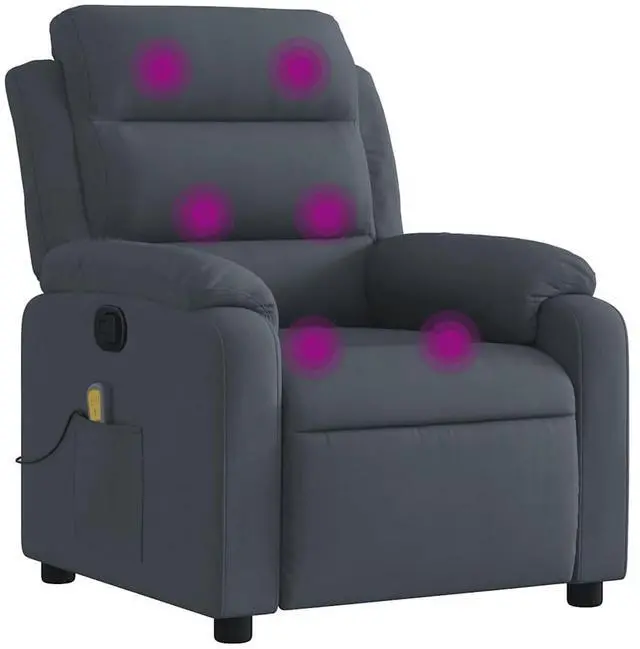 Alt view image 2 of 7 - vidaXL Massage Recliner Chair with 6-Point Vibration Massage and Convenient Side Pocket, Dark Gray Velvet Rocker, Adjustable Backrest & Footrest Lounge Seat for Living Room, USB Charge Port