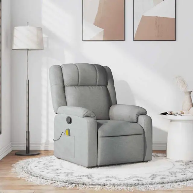 Main image of vidaXL Massage Recliner Chair for Living Room, Adjustable Recliner with 6-Point Vibration Massage, Home Theater Seating with Padded Seat Backrest & Side Pocket, Light Gray Fabric