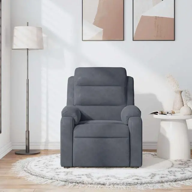 Alt view image 3 of 7 - vidaXL Massage Recliner Chair with 6-Point Vibration Massage and Convenient Side Pocket, Dark Gray Velvet Rocker, Adjustable Backrest & Footrest Lounge Seat for Living Room, USB Charge Port