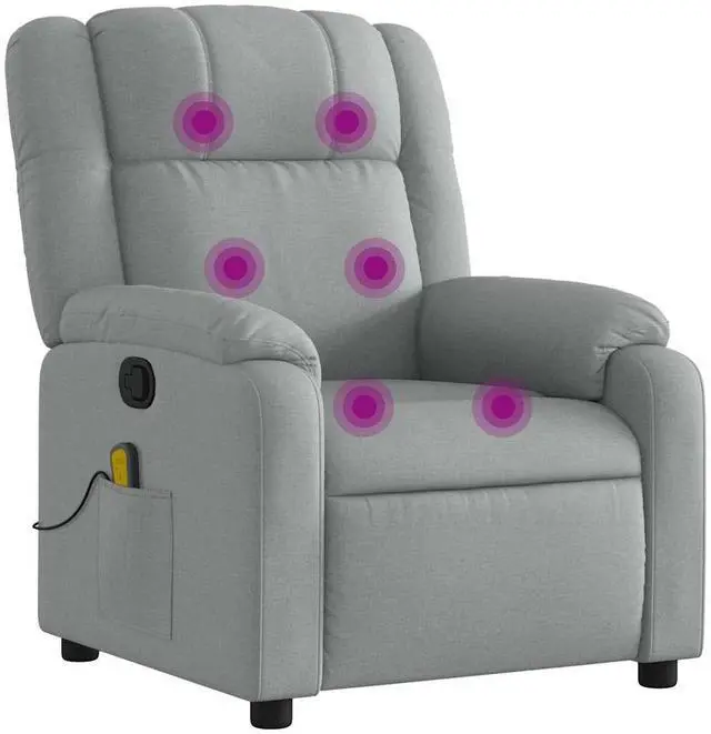 Alt view image 2 of 7 - vidaXL Massage Recliner Chair for Living Room, Adjustable Recliner with 6-Point Vibration Massage, Home Theater Seating with Padded Seat Backrest & Side Pocket, Light Gray Fabric
