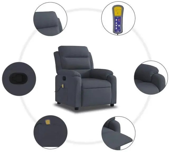 Alt view image 7 of 7 - vidaXL Massage Recliner Chair with 6-Point Vibration Massage and Convenient Side Pocket, Dark Gray Velvet Rocker, Adjustable Backrest & Footrest Lounge Seat for Living Room, USB Charge Port