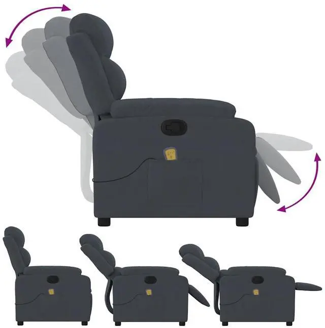 Alt view image 6 of 7 - vidaXL Massage Recliner Chair with 6-Point Vibration Massage and Convenient Side Pocket, Dark Gray Velvet Rocker, Adjustable Backrest & Footrest Lounge Seat for Living Room, USB Charge Port