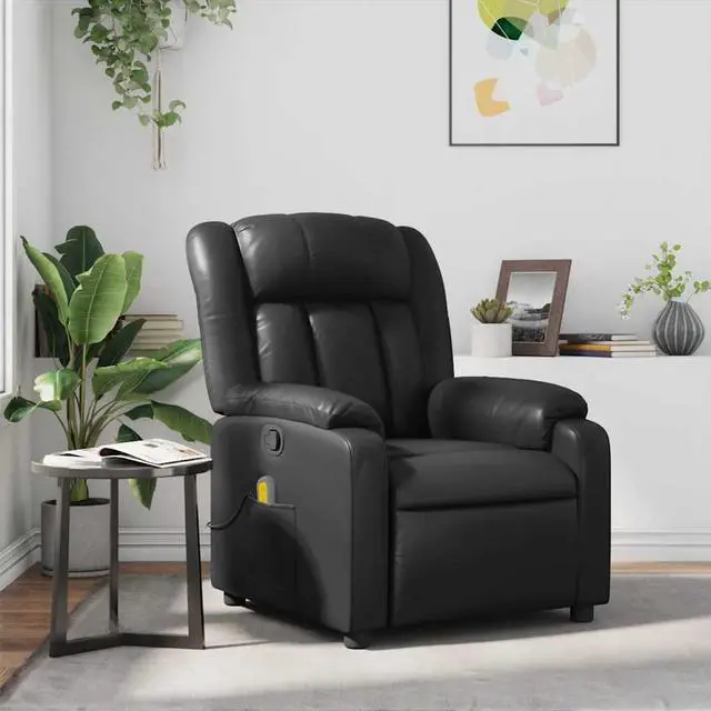 Main image of vidaXL Massage Recliner Chair for Living Room, Adjustable Recliner with 6-Point Vibration Massage, Home Theater Seating with Padded Seat Backrest & Side Pocket, Black Leather