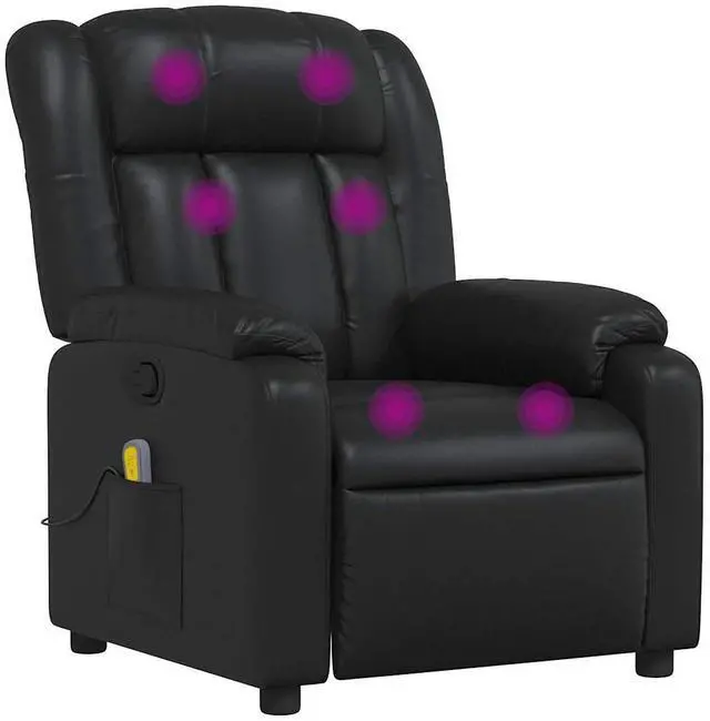 Alt view image 2 of 7 - vidaXL Massage Recliner Chair for Living Room, Adjustable Recliner with 6-Point Vibration Massage, Home Theater Seating with Padded Seat Backrest & Side Pocket, Black Leather