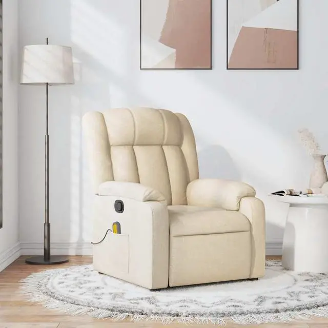 Main image of vidaXL Massage Recliner Chair for Living Room, Adjustable Recliner with 6-Point Vibration Massage, Home Theater Seating with Padded Seat Backrest & Side Pocket, Cream Fabric