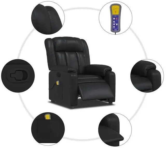Alt view image 7 of 7 - vidaXL Massage Recliner Chair for Living Room, Adjustable Recliner with 6-Point Vibration Massage, Home Theater Seating with Padded Seat Backrest & Side Pocket, Black Leather