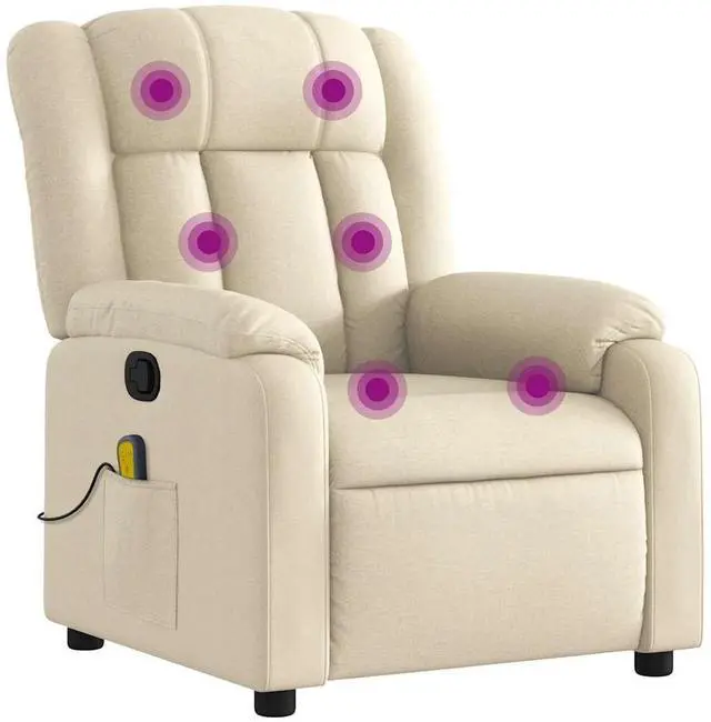 Alt view image 2 of 7 - vidaXL Massage Recliner Chair for Living Room, Adjustable Recliner with 6-Point Vibration Massage, Home Theater Seating with Padded Seat Backrest & Side Pocket, Cream Fabric