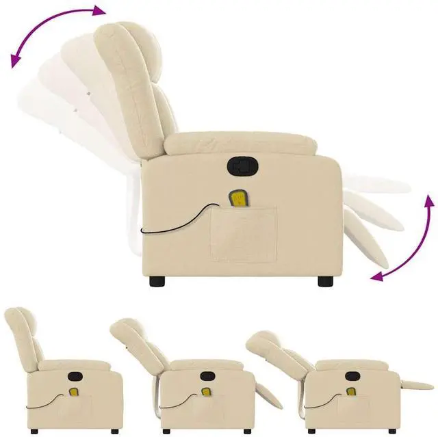 Alt view image 6 of 7 - vidaXL Massage Recliner Chair for Living Room, Adjustable Recliner with 6-Point Vibration Massage, Home Theater Seating with Padded Seat Backrest & Side Pocket, Cream Fabric