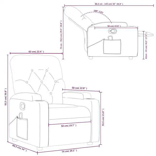 Alt view image 4 of 7 - vidaXL Massage Recliner Chair Adjustable Reclining Armchair Black Faux Leather