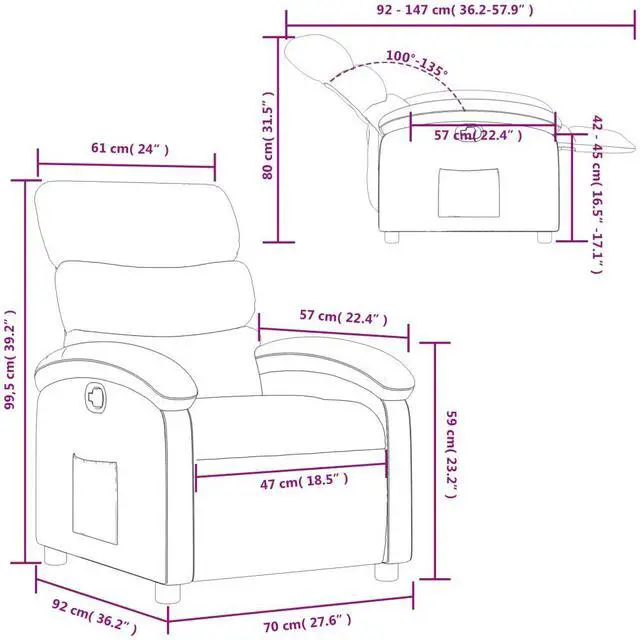 Alt view image 4 of 7 - vidaXL Recliner Chair Adjustable Reclining Chair for Elderly Cream Fabric