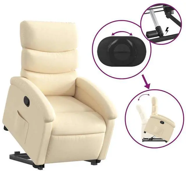Alt view image 5 of 7 - vidaXL Stand up Recliner Chair Power Lift Reclining Armchair Cream Fabric