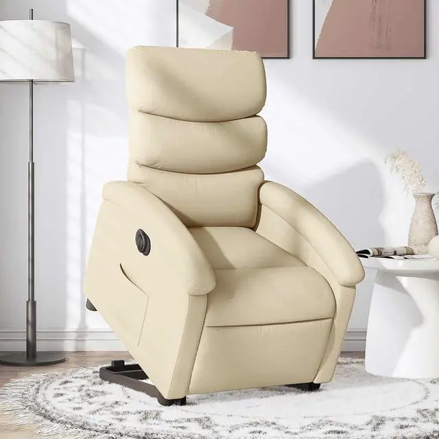 Main image of vidaXL Electric Stand up Recliner Chair Power Lift Home Theater Cream Fabric